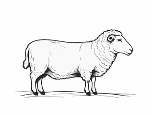 Farm sheep sketch hand drawn side view Farming Vector illustration