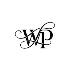 WP Wedding monogram logo, WP Typography Initial Letter Brand Logo	