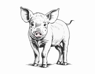 Piglet portrait hand drawn sketch Farming and livestock Vector illustration.