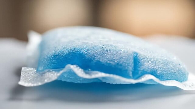 Macro Nature & Environment Close-Up of Frozen Ice Pack with Dewdrops for Cold Therapy