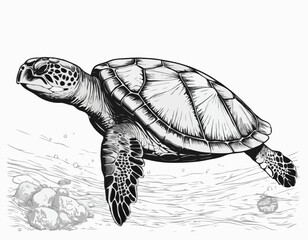 Sea turtle hand drawn engraving style sketch Underwater animals Vector illustration.
