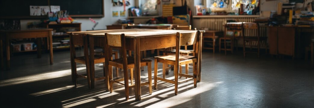 Classroom interior with sunlight - Powered by Adobe