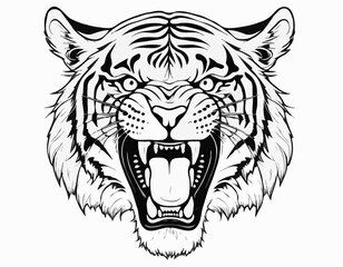 Angry tiger head with roaring mouth hand drawn sketch engraving style vector illustration