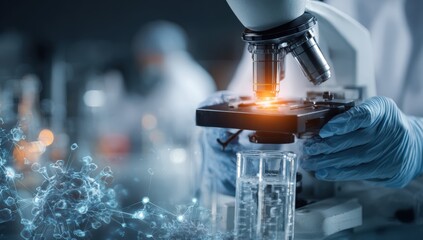 Scientist using a microscope in a laboratory