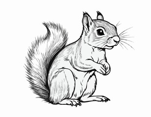 Cute squirrel sitting hand drawn sketch Wild animals Vector illustration