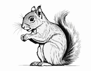 Cute squirrel sitting hand drawn sketch Wild animals Vector illustration © Big