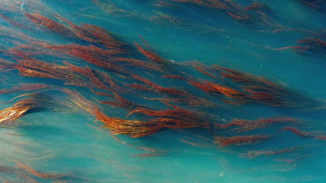 Submerged aquatic plants vibrant red seaweed underwater ocean turquoise water algae marine life natural environment deep sea coral reef ecosystem flowing streams