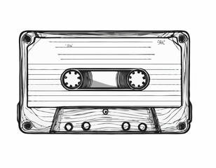 Naklejka premium Audio cassette sketch hand drawn vintage music Vector illustration