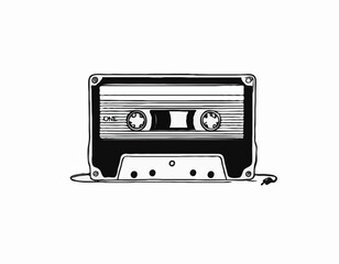 Fototapeta premium Audio cassette sketch hand drawn vintage music Vector illustration