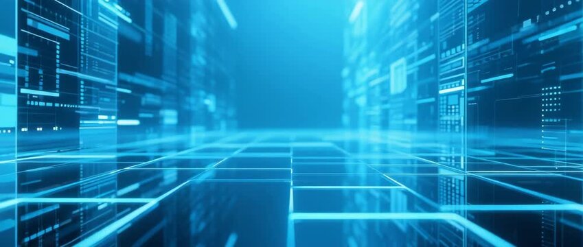 Abstract blue binary code technology background with digital data pattern