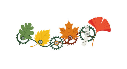 Autumn leaves and gears create a unique design perfect for nature, seasons, and concepts