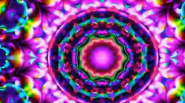 Vibrant Kaleidoscope Patterns Creating Ethereal Abstract Visuals with Dynamic Colors and Shapes. Seamless looping 4k video background 
