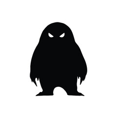 Black monster silhouette with glowing eyes white icon