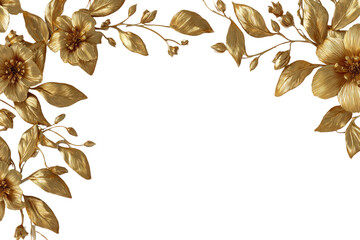 Gold floral frame on black background. Detailed gold flowers and leaves create an ornate border around a centered black space