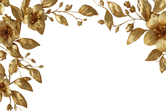 Gold floral frame on black background. Detailed gold flowers and leaves create an ornate border around a centered black space