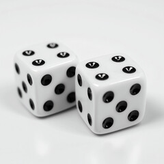 Close-Up View of Two Standard White Dice on a Reflective Surface