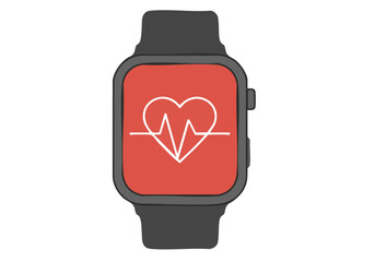 A sleek smartwatch displays a heart rate graphic. Modern, minimalist design. Ideal for health, technology, and lifestyle visuals.