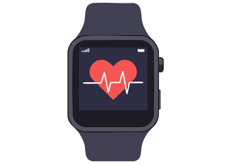 A stylish smartwatch displays a heart rate monitor with a red heart icon. Modern, minimalist design. Perfect for health, technology, and lifestyle visuals.