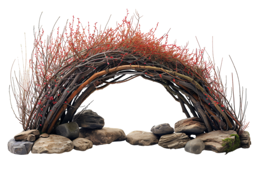 Living willow arch structure for plant training and support Isolated on a transparent background