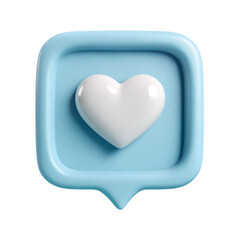 Photo of blue social media like notification with white heart isolated on transparent background