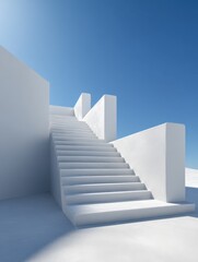 modern minimalist white concrete staircase under clear blue sky
