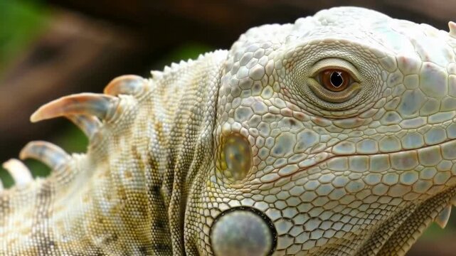 Close-up of an Iguana's Scaly Skin and Eye, Revealing Intricate Details