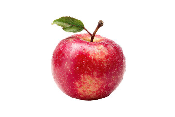 Close-up of a red apple with a leaf