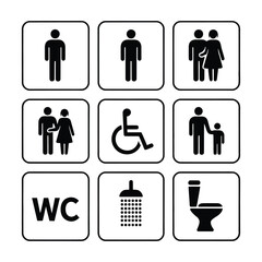  Collection of universal restroom and facility pictograms for public spaces and accessibility
