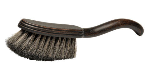 Dark-brown handled,  gray-bristled brush