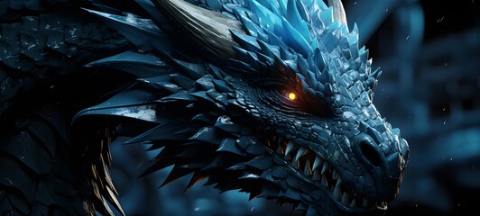 The black background contrasts sharply with the bright blue silver light emitted by mummy dragon , generative AI