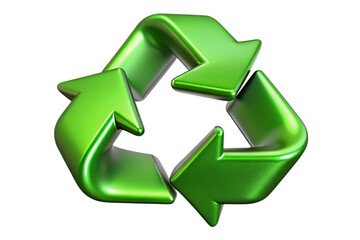 Obraz premium Shiny green metallic 3d recycling symbol icon for sustainable practices and environmental awareness