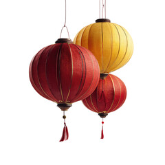Obraz premium Three traditional Asian lanterns, red and yellow, hanging