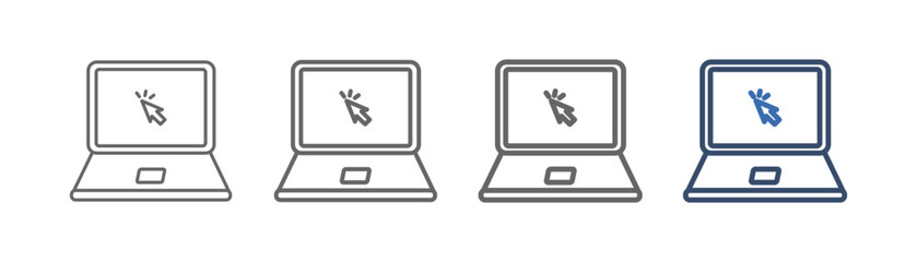 
outline laptop icon set with laptop design and mouse arrow