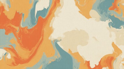 Naklejka premium Abstract acrylic swirls with orange, blue and cream tones, high-resolution artistic modern wallpaper background