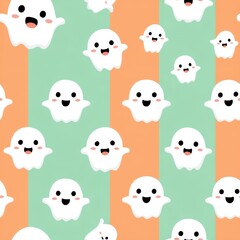 Obraz premium Cute Cartoon Ghost Characters on Colorful Background for Halloween Decor