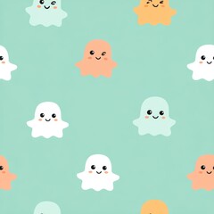 Cute and Colorful Ghost Characters on a Light Blue Background