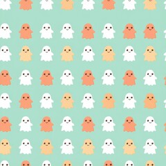 Obraz premium Colorful Ghost Pattern with Adorable Characters and Fun Design