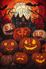 Gothic Halloween Haunted House with Stained Glass Windows