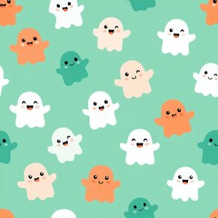 Obraz premium Playful Ghost Characters on a Cheerful Mint Green Background