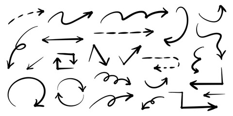 ベクターのペンの手書きの矢印セット 白黒