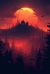 Gothic Halloween Haunted House with Stained Glass Windows