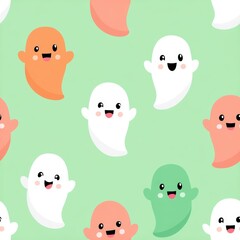 Playful Cartoon Ghosts on Green Background for Fun Design Projects