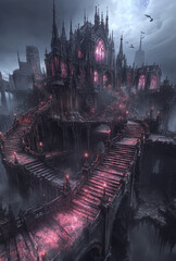 Gothic Halloween Haunted House with Stained Glass Windows