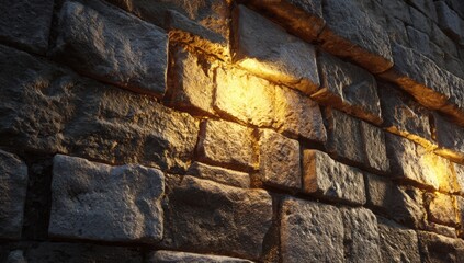 Stone wall illuminated by warm light