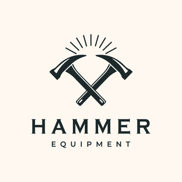 hammer tool vintage logo vector minimalist illustration design, hammer equipment symbol design