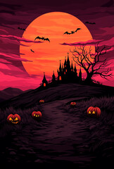 Gothic Halloween Haunted House with Stained Glass Windows