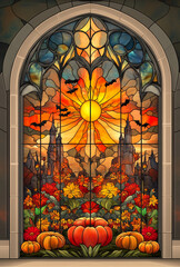 Gothic Halloween Haunted House with Stained Glass Windows