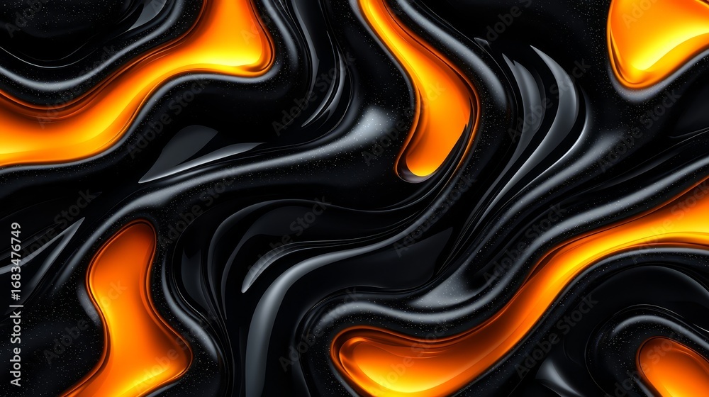 Wall mural black and orange swirl pattern with a gold hue. the pattern is abstract and has a sense of movement