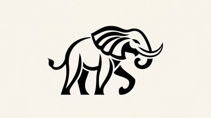 Fototapeta premium Black and white drawing of an elephant. The elephant is walking across a white background. The elephant is the main focus of the image