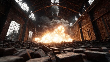 Explosions inside a ruined factory